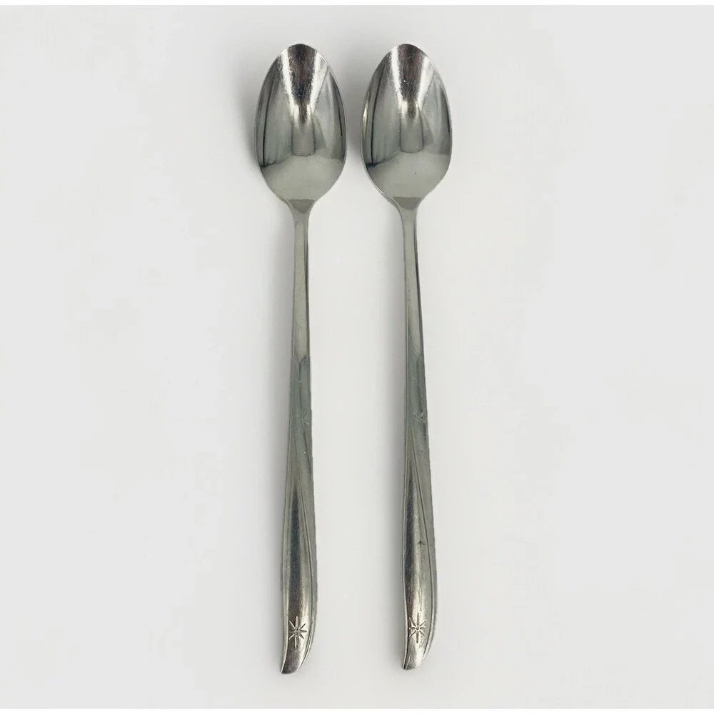 Set of 2 Oneida Community Twin Star Atomic Long Iced Tea Spoons Stainless Shiny
